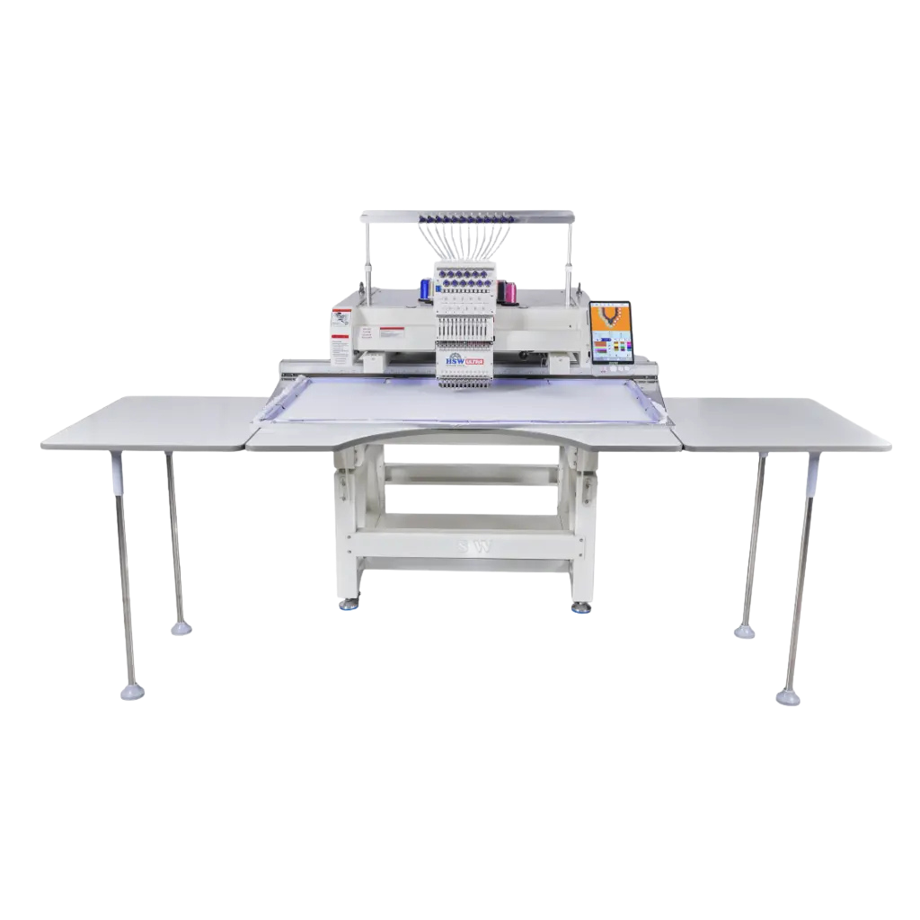 HSW2848 ultra single head embroidery machine full front-right angled view